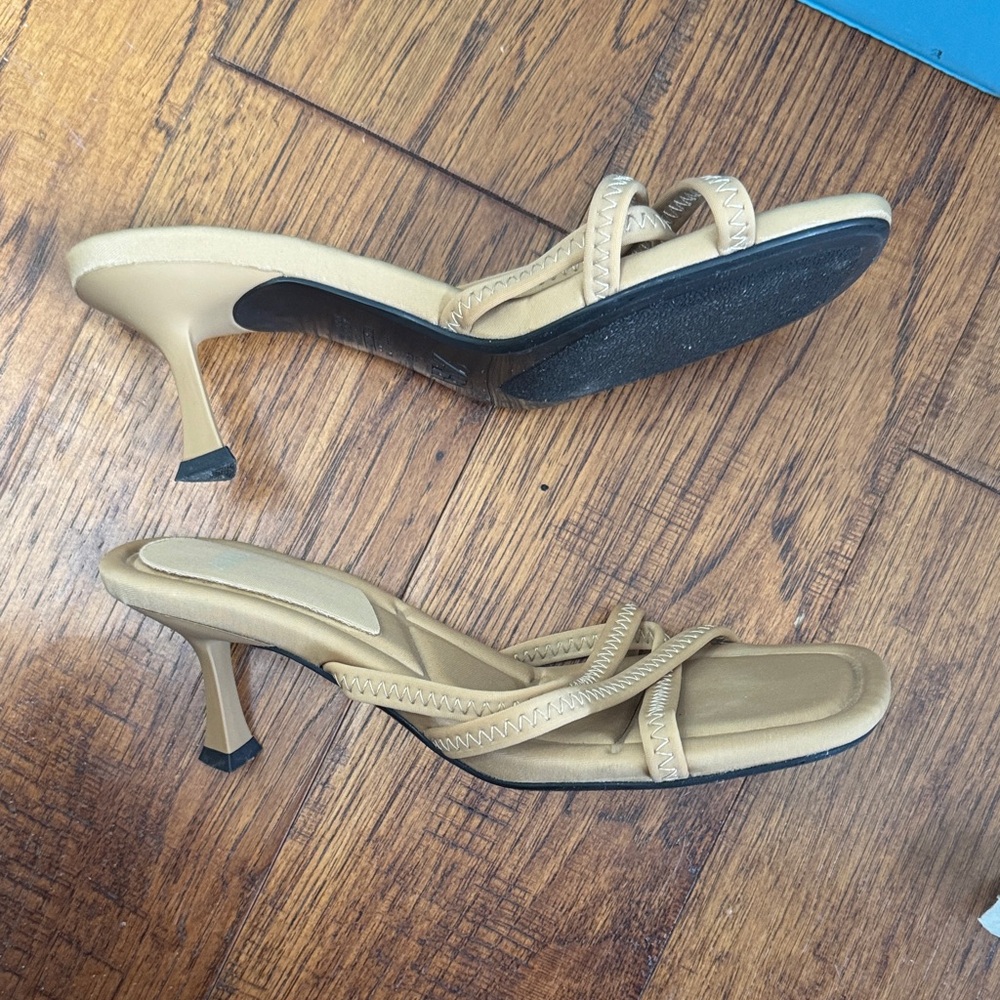 Zara Neutral Beige Strappy Square-Toe Mules